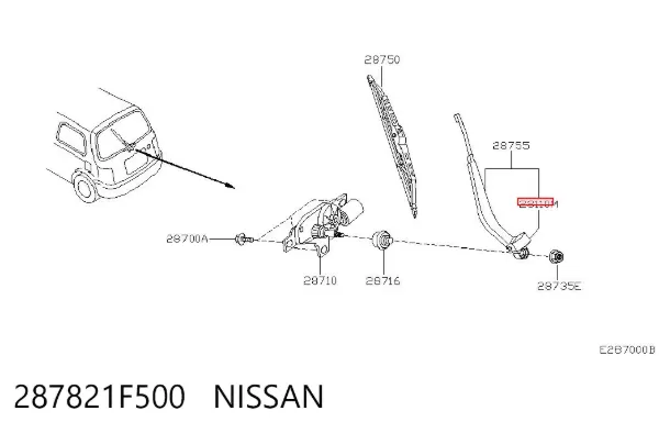 Важіль-поводок склоочисника заднього скла 287821F500 Nissan/Infiniti