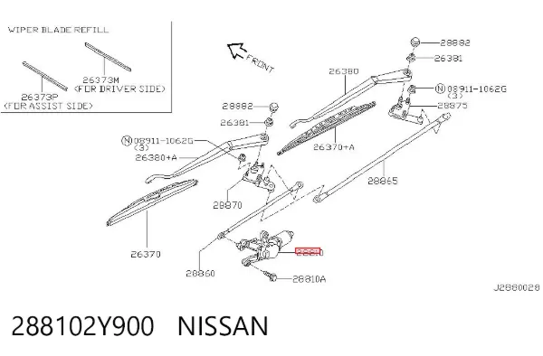 Двигун склоочисника лобового скла (трапеції) 288102Y900 Nissan/Infiniti