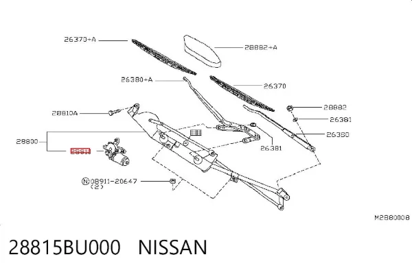 Двигун склоочисника лобового скла (трапеції) 28815BU000 Nissan/Infiniti