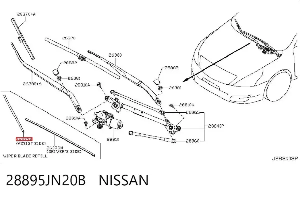 Гумка склоочисника пасажирська 28895JN20B Nissan/Infiniti