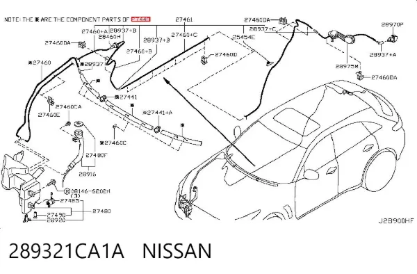 Форсунка омивача скла лобового, права 289321CA1A Nissan/Infiniti