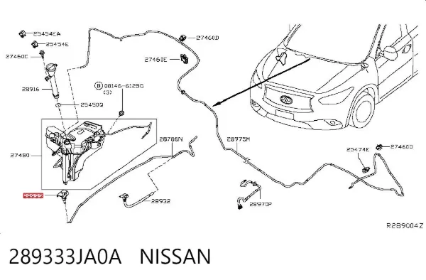Форсунка омивача скла лобового, ліва 289333JA0A Nissan/Infiniti