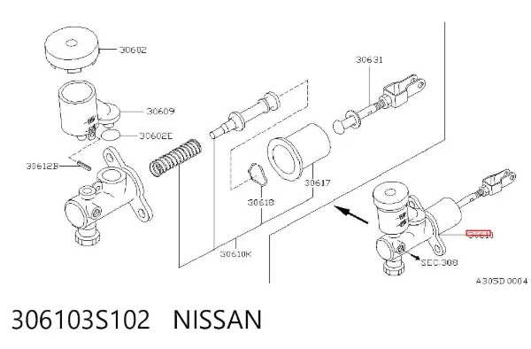 Головний циліндр зчеплення 306103S102 Nissan/Infiniti