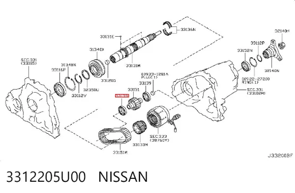 Підвісний підшипник передньої піввісі 3312205U00 Nissan/Infiniti
