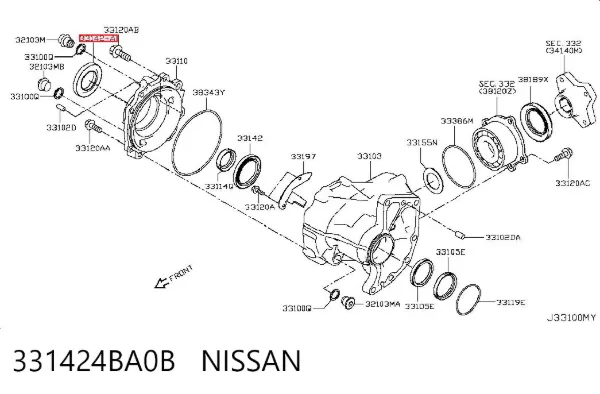 Сальник піввісі переднього моста, правою 331424BA0B Nissan/Infiniti