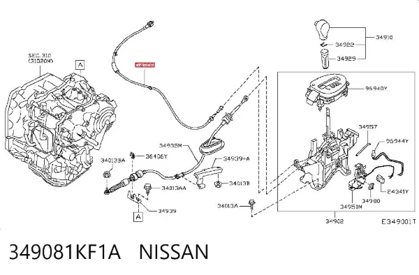 Трос перемикання передач, селектора 349081KF1A Nissan/Infiniti