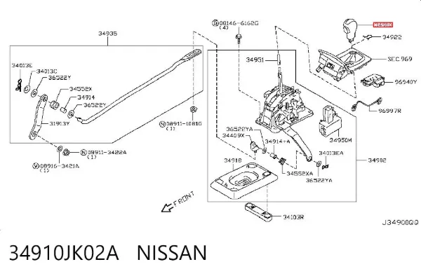 Рукоятка важеля КПП 34910JK02A Nissan/Infiniti