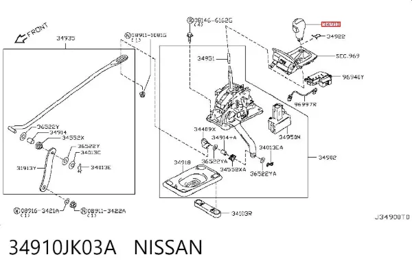Рукоятка важеля КПП 34910JK03A Nissan/Infiniti