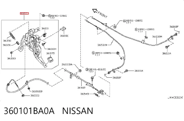 Ручка звільнення (стоянкового) ручного гальма 360101BA0A Nissan/Infiniti