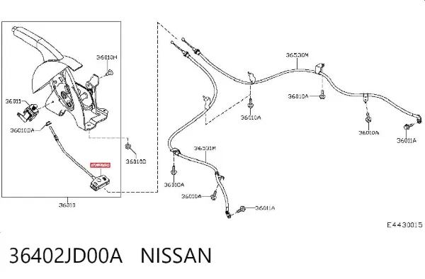 Трос ручного гальма передній 36402JD00A Nissan/Infiniti
