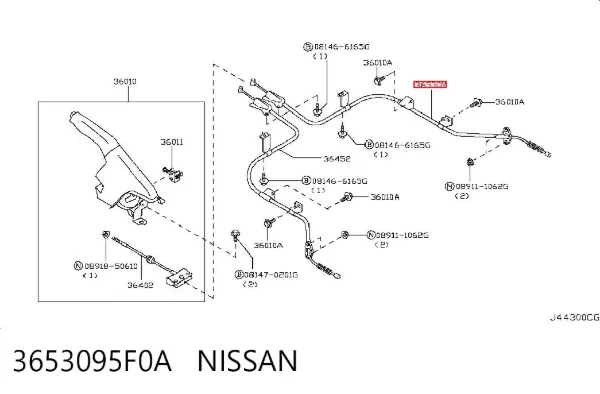 Трос ручного гальма задній, правий 3653095F0A Nissan/Infiniti