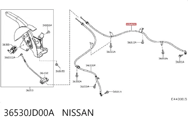 Трос ручного гальма задній, правий 36530JD00A Nissan/Infiniti
