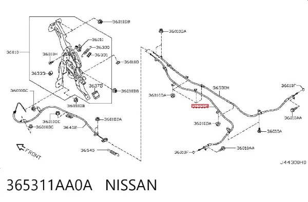 Трос ручного гальма задній, лівий 365311AA0A Nissan/Infiniti