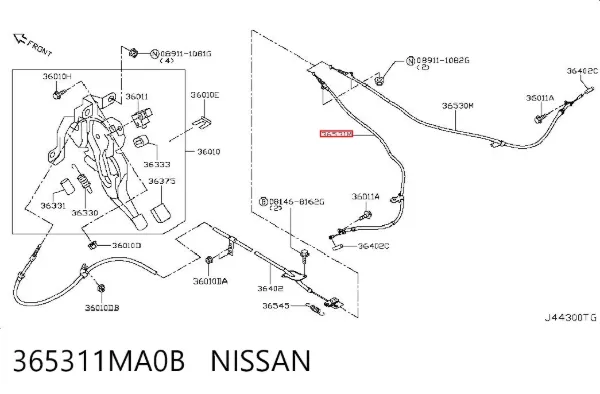 Трос ручного гальма задній, лівий 365311MA0B Nissan/Infiniti