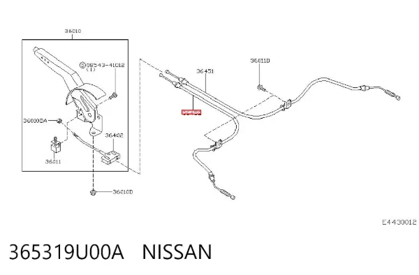 Трос ручного гальма задній, лівий 365319U00A Nissan/Infiniti