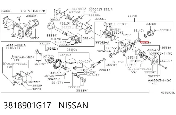 Сальник хвостовика редуктора переднього моста 3818901G17 Nissan/Infiniti