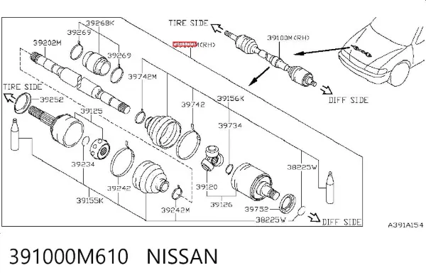 Піввісь права 391000M610 Nissan/Infiniti