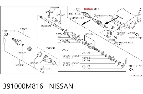 ШРУС зовнішній передній 391000M816 Nissan/Infiniti