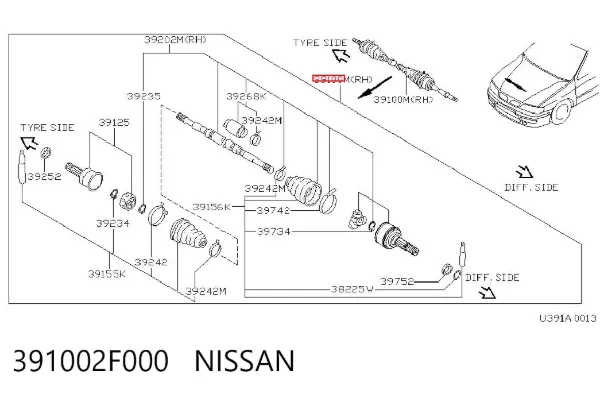 Піввісь права 391002F000 Nissan/Infiniti
