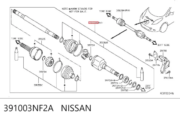 Піввісь права 391003NF2A Nissan/Infiniti