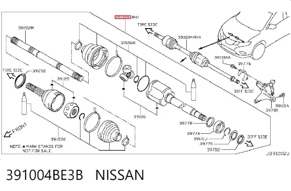 Піввісь права 391004BE3B Nissan/Infiniti