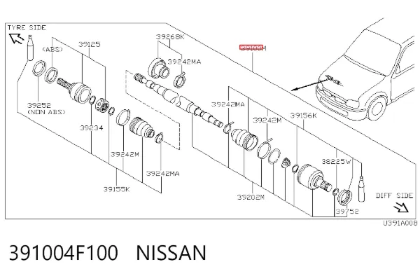 Піввісь права Nissan Micra K11
