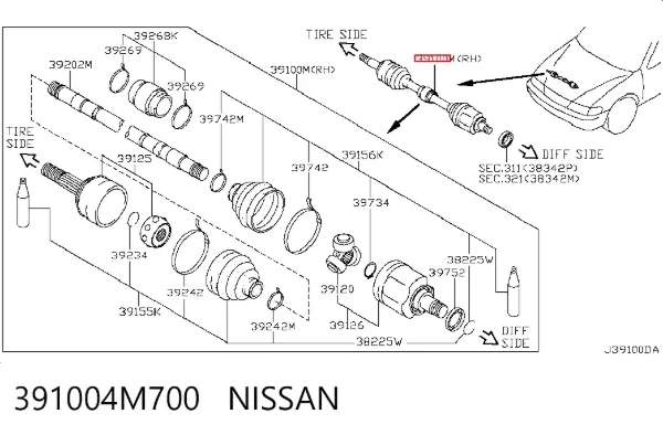 Піввісь права 391004M700 Nissan/Infiniti