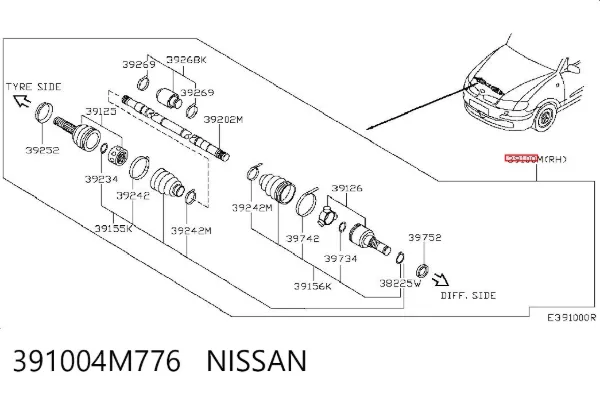 Піввісь права 391004M776 Nissan/Infiniti