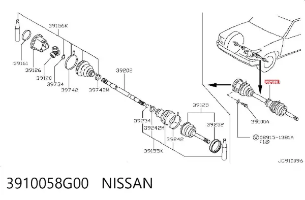 Піввісь (привід) передня 3910058G00 Nissan/Infiniti