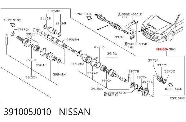 ШРУС зовнішній передній 391005J010 Nissan/Infiniti