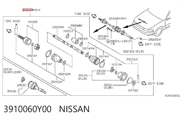 ШРУС зовнішній передній 3910060Y00 Nissan/Infiniti