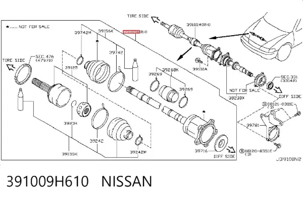 Піввісь права 391009H610 Nissan/Infiniti