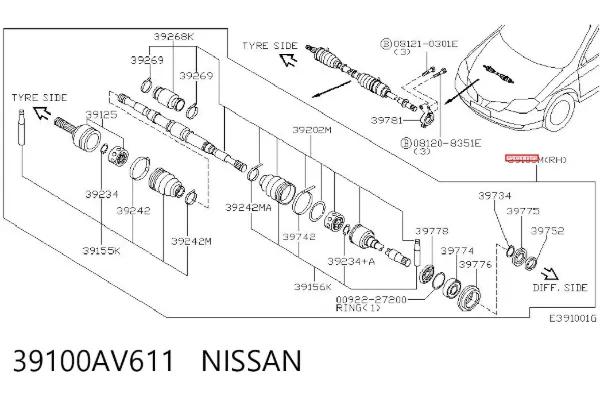Піввісь права Nissan Primera P12