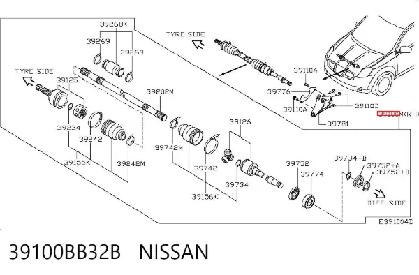 Піввісь права 39100BB32B Nissan/Infiniti