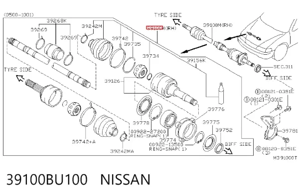 Піввісь права 39100BU100 Nissan/Infiniti