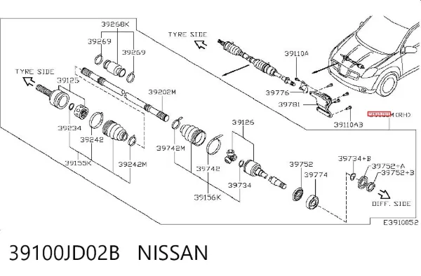 Піввісь права 39100JD02B Nissan/Infiniti
