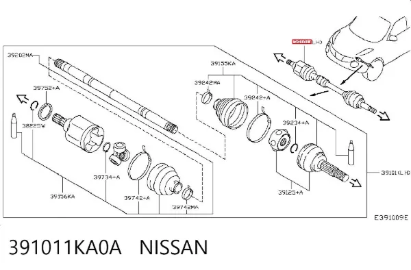 Ліва піввісь 391011KA0A Nissan/Infiniti