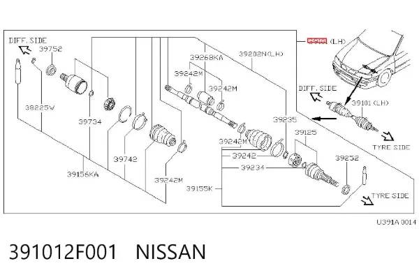 Ліва піввісь 391012F001 Nissan/Infiniti