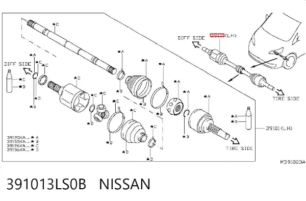 Ліва піввісь 391013LS0B Nissan/Infiniti