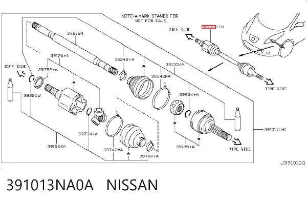 Ліва піввісь 391013NA0A Nissan/Infiniti