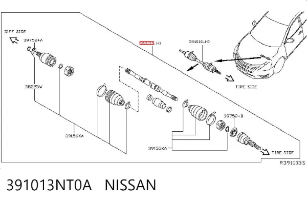 Ліва піввісь Nissan Altima L33