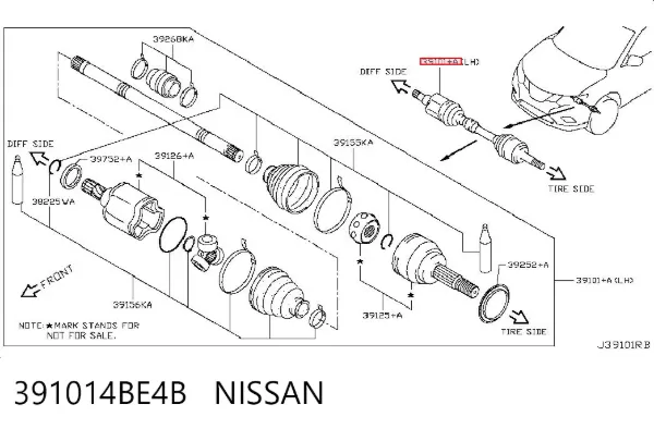 Ліва піввісь 391014BE4B Nissan/Infiniti