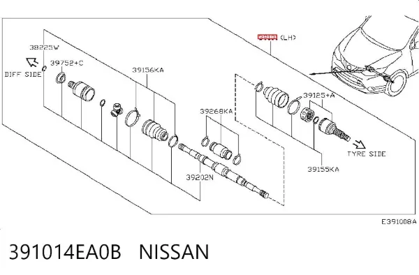 Ліва піввісь 391014EA0B Nissan/Infiniti