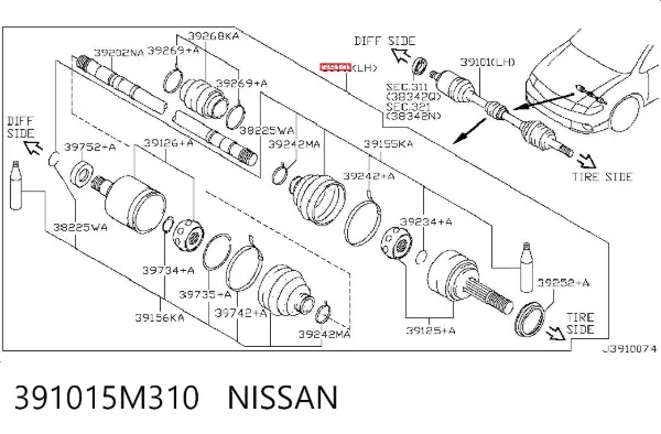 Ліва піввісь 391015M310 Nissan/Infiniti