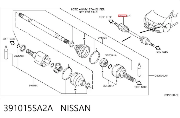 Ліва піввісь 391015SA2A Nissan/Infiniti