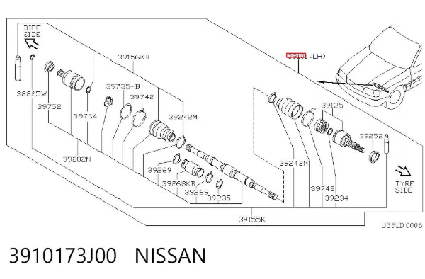 Ліва піввісь 3910173J00 Nissan/Infiniti