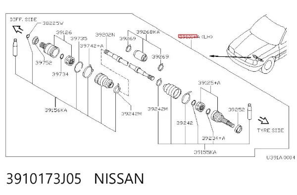 Ліва піввісь 3910173J05 Nissan/Infiniti