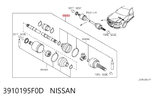 Ліва піввісь 3910195F0D Nissan/Infiniti