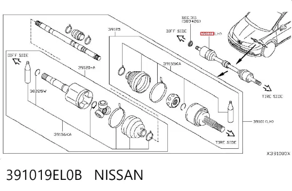 Ліва піввісь Nissan Tiida SC11X