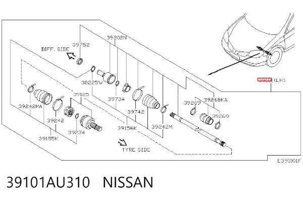 Ліва піввісь 39101AU310 Nissan/Infiniti